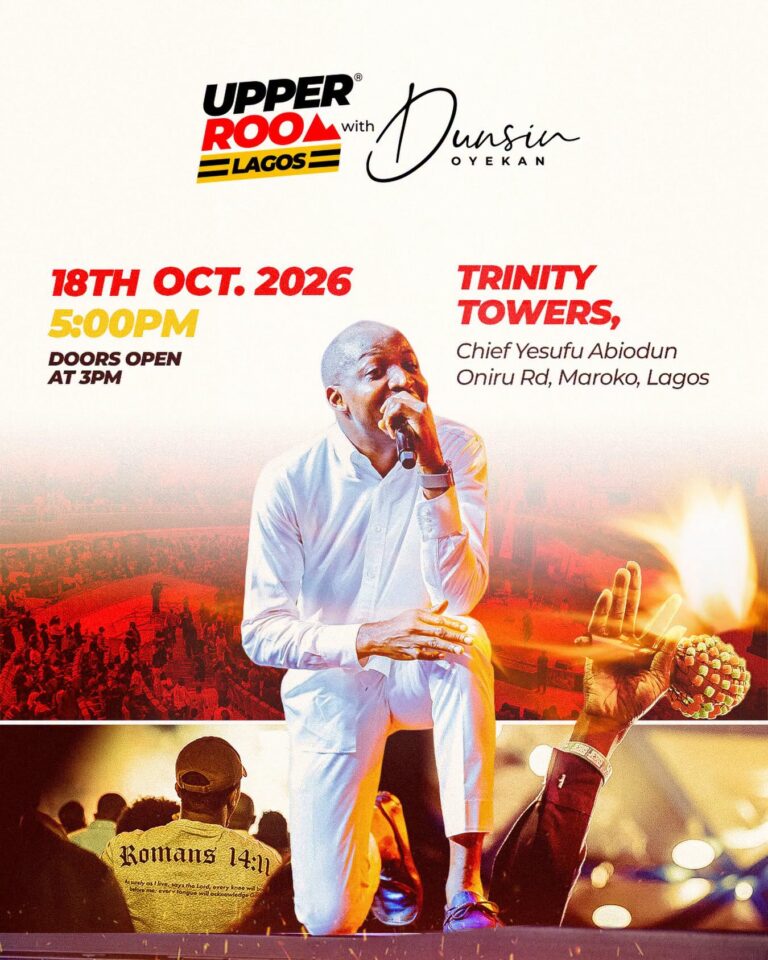 Dunsin Oyekan leading worship at Upper Room Lagos on 18 October 2026